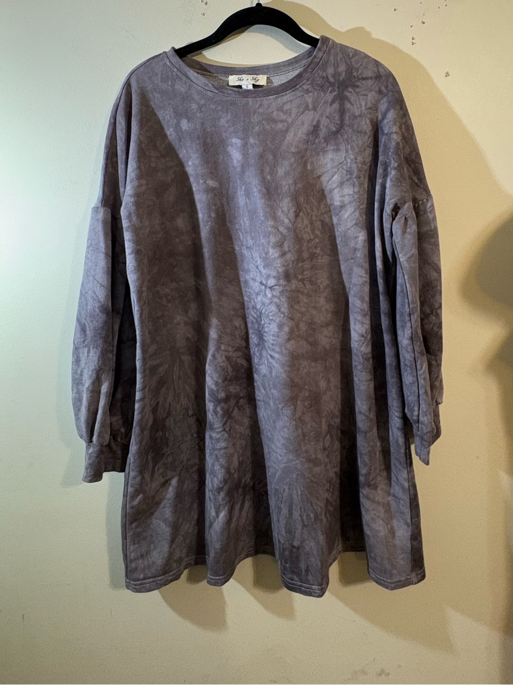 She + Sky long-sleeve gray tie-dye tunic dropped balloon sleeve women’s small
